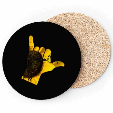 Discover Shaka Hand On Yellow Sunflower Plant Coasters