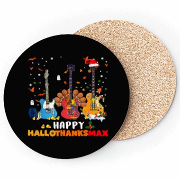 Discover Guitar Happy Hallothanksmas Halloween Thanksgiving Coasters