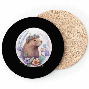 Discover Cute Watercolor Beaver Flower Crown Coasters