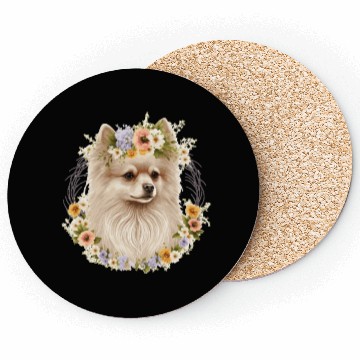 Discover Cute Pomeranian Pom Flower Crown Pet Dog Breed Flo Coasters