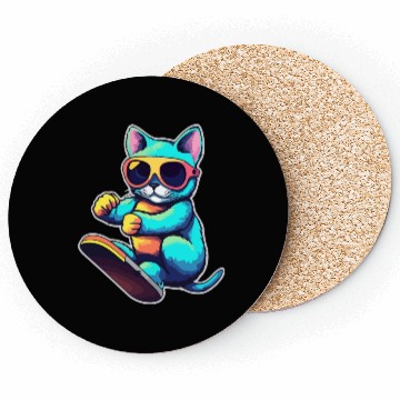 Discover Cool Cat Skateboarding Vibes Coasters