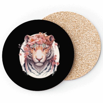 Discover Watercolor Flower Tiger Chinese Zodiac Animal Sign Coasters