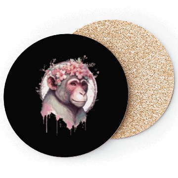 Discover Cute Watercolor Flower Monkey Chinese Zodiac Anima Coasters