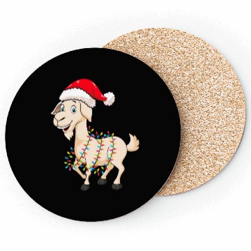 Discover Christmas Lights Goat Wearing Xmas Hat Farmer Coasters