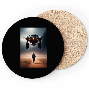 Discover A robot hovering near a man Coasters