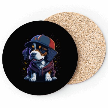 Discover Cute Border Collie Puppy Wearing Baseball Hat Coasters