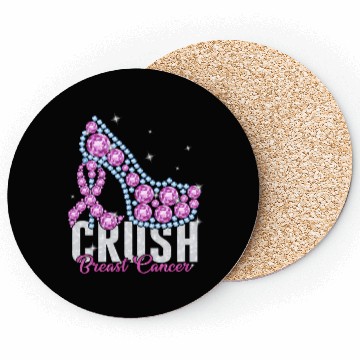 Discover Crush Breast Cancer Bling Ribbon Coasters