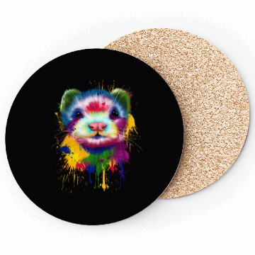 Discover Ferret Artwork Face Hand Painting Splash Pet Polec Coasters