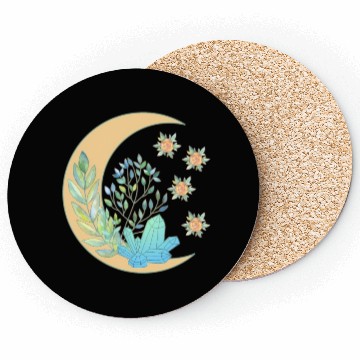 Discover Floral Crescent Moon Healing Crystal Garden Witch Coasters