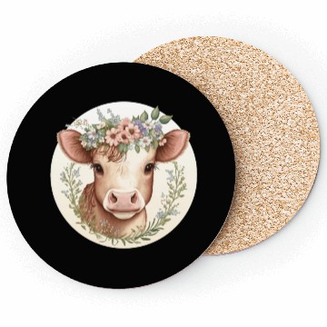 Discover Cottagecore Cute Baby Cow Calf Floral Farm Animal Coasters