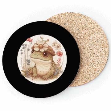 Discover Cottagecore Cute Frog Toad Flower Crown Dark Acade Coasters