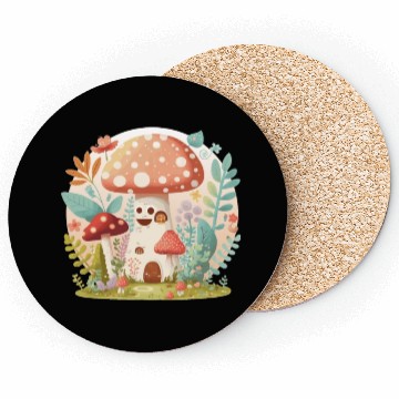Discover Cottagecore Mushroom Toadstool House Cute Forest Coasters