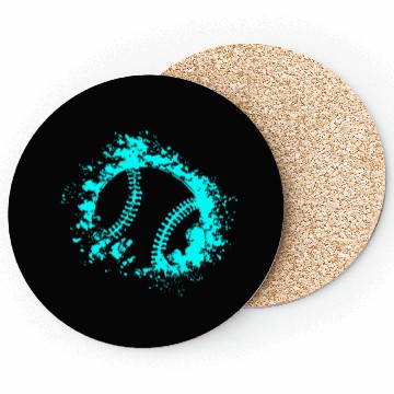 Discover Softball Distressed Ball Teal Black Coasters