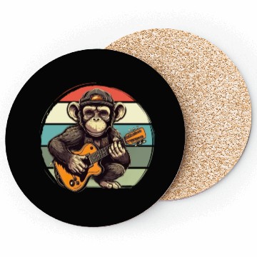 Discover Monkey Chimpanzee Playing Acousitc Rock Guitar Coasters