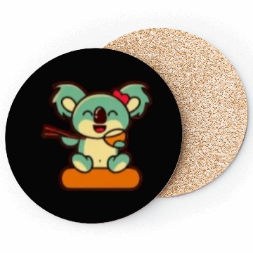 Discover Koala Retro Pocket Design eats with chopsticks Coasters