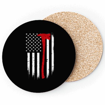 Discover Thin Red Line Flag Axe Firefighter Support Coasters