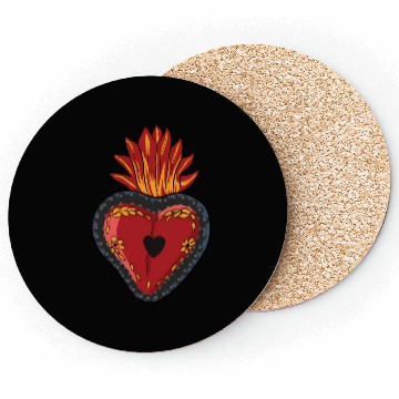 Discover Flaming Sacred Heart Mecan Folk Devotion Symbol Coasters