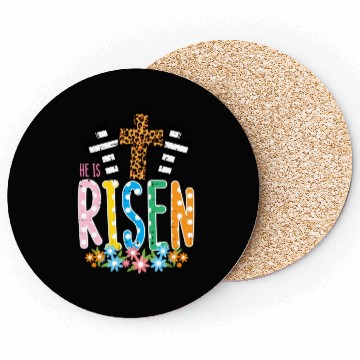 Discover He Is Risen Leopard Cross Easter Jesus Religious Coasters