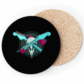 Discover Guitar Lover T Shirtstrat guitar and raven skull Coasters