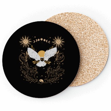 Discover Dark Academia Tarot Card Sun Moon Crystals Owl Coasters