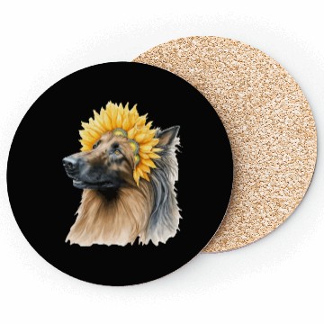 Discover Watercolor Belgian Sheepdog Sunflower Dog Breed Pe Coasters
