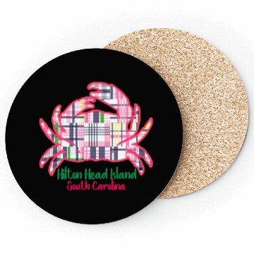 Discover Hilton Head Island Preppy Plaid Crab Coasters