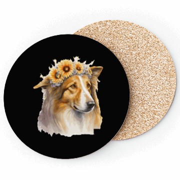 Discover Cute Collie Sunflower Dog Breed Pet Puppy Coasters