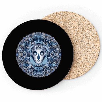Discover Aztec robot face and mechanical mandala Coasters
