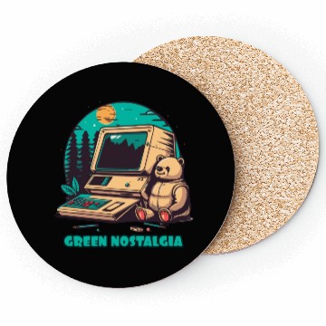 Discover Green Nostalgia Toy Bear Nature Computer Coasters