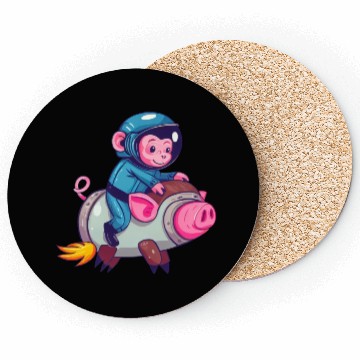 Discover Pig and Monkey as Astronauts Coasters