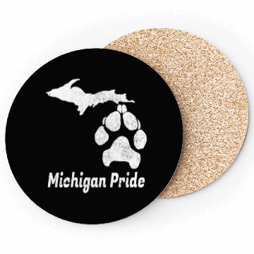 Discover Michigan Pride - Distressed Map Dog Paw Design Coasters
