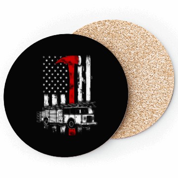 Discover American Firefighter Fire Truck Red Axe Flag Coasters