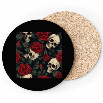Discover Dark Elegant Goth Skulls & Red Roses Pattern Coasters