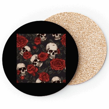 Discover Skulls & Red Roses Dark Gothic Elegant Pattern Coasters