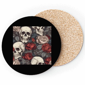Discover Skulls & Red Roses Dark Elegant Gothic Pattern Coasters