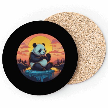 Discover Cute Panda on Ice Floe with Sweets - Sunset Coasters