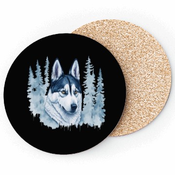 Discover Siberian Husky With A Winter Forest Coasters