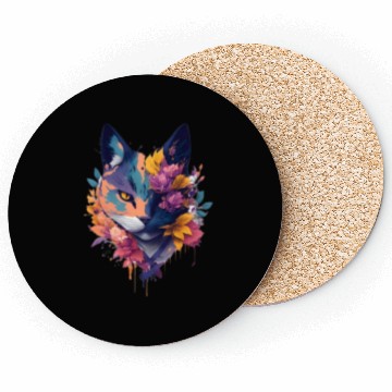Discover colorful face ninja cat flowers Coasters