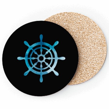Discover Ship Wheel blue watercolor Coasters