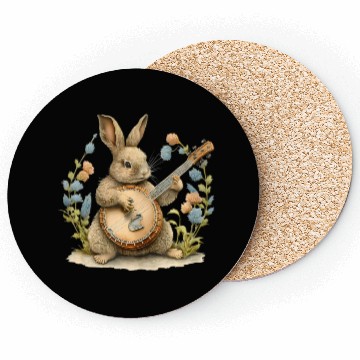 Discover Bunny Playing Banjo Guitar rabbit Easter bunny Coasters