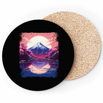 Discover Vaporwave Aesthetic Japan Sight Mount Fuji Volcano Coasters