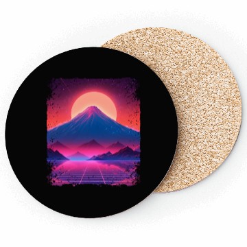 Discover Aesthetic Vaporwave Japan Sight Mount Fuji Volcano Coasters
