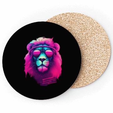 Discover Synthwave Sun King Lion s Neon Shades Coasters