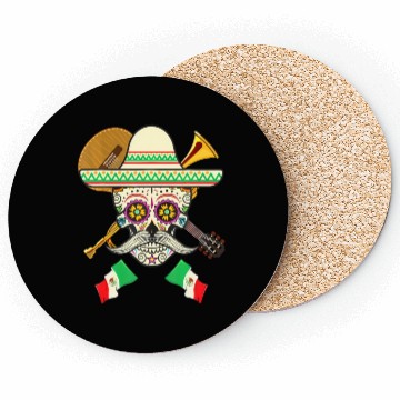 Discover Sugar Skull Guitar & Sombrero Mexican Fiesta Coasters