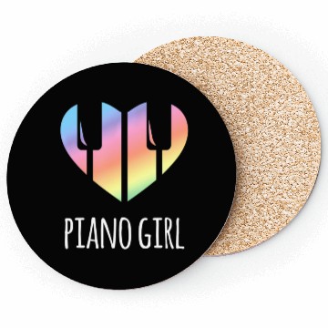 Discover Piano Girl with Rainbow Heart Coasters
