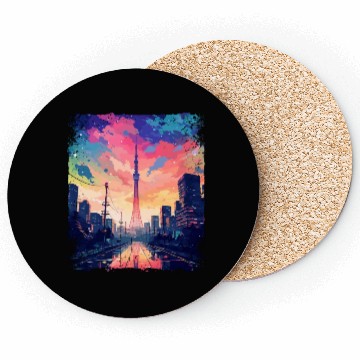 Discover Vaporwave Japanese Aesthetic Skytree Tokyo Sight Coasters