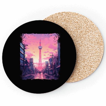 Discover Aesthetic Vaporwave Skytree Tokyo Japanese Sight Coasters