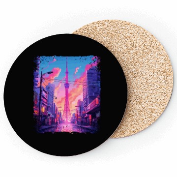 Discover Vaporwave Aesthetic Japanese Skytree Tokyo Sight Coasters
