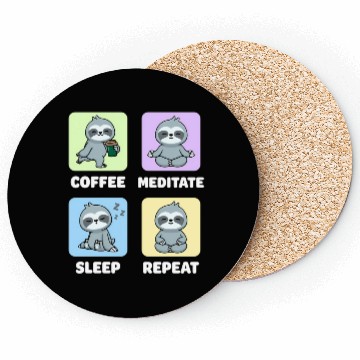 Discover Sloth Coffee Meditate Sleep Repeat Kawaii Coasters