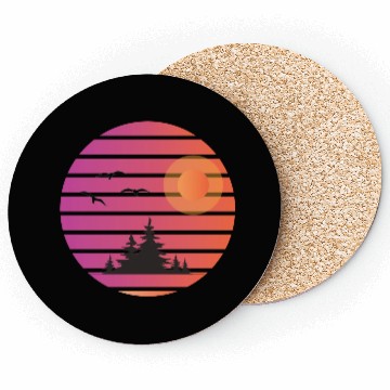 Discover Retro Sun pine tree design Coasters